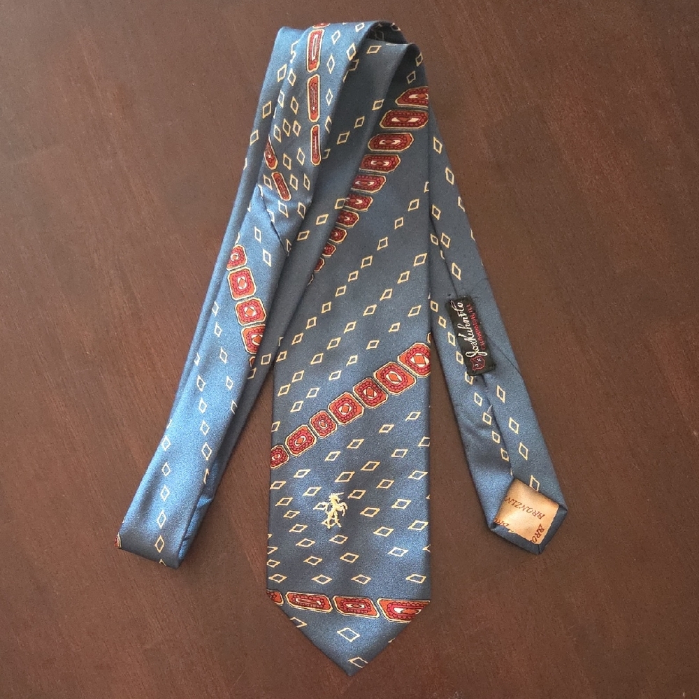 Vintage 1970s Bronzini Polyester Geometric WIDE Tie 4 x 55" Unicorn Logo